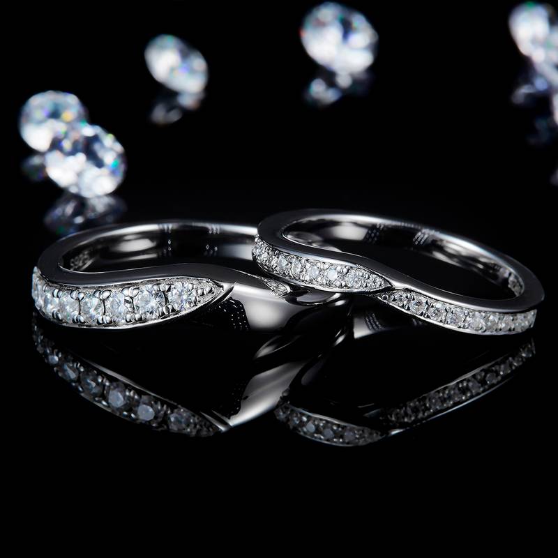 情侣Couple RingS925银镀白金定制选款Moissanite0.5ct