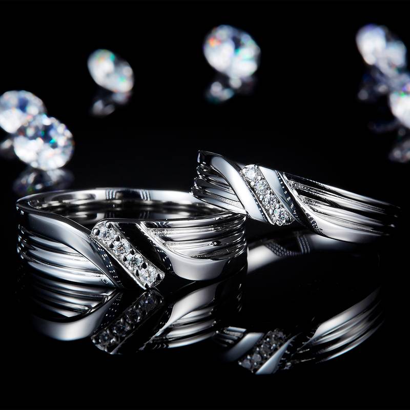 情侣对戒S925银镀白金定制选款莫桑钻0.14ct