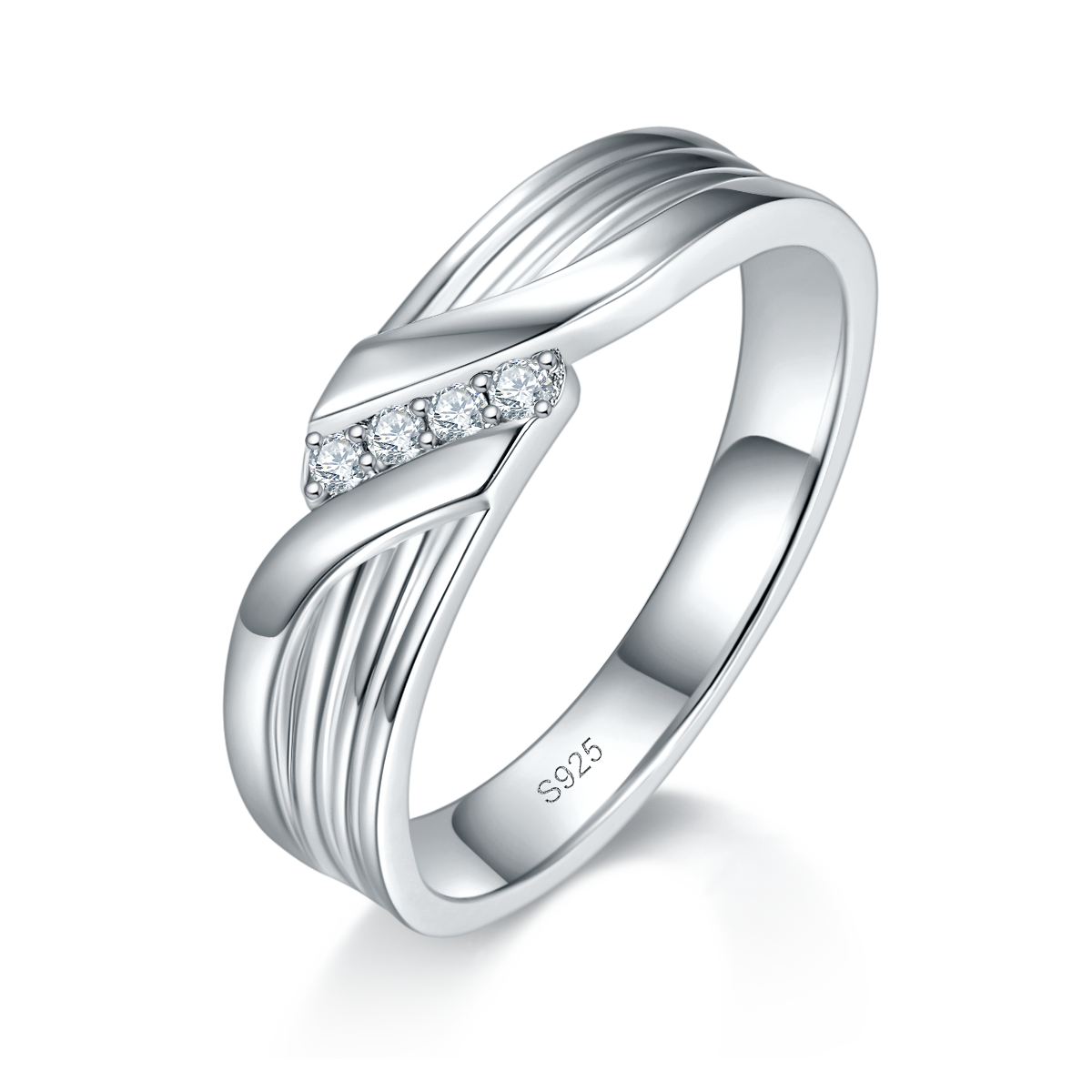 情侣对戒S925银镀白金定制选款莫桑钻0.14ct