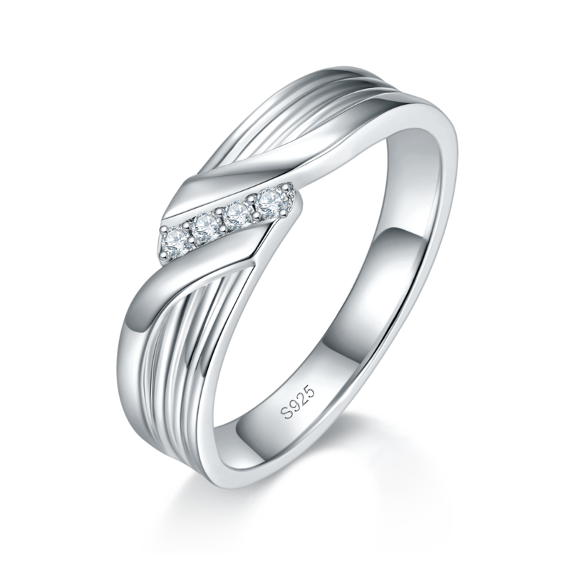 情侣对戒S925银镀白金定制选款莫桑钻0.14ct