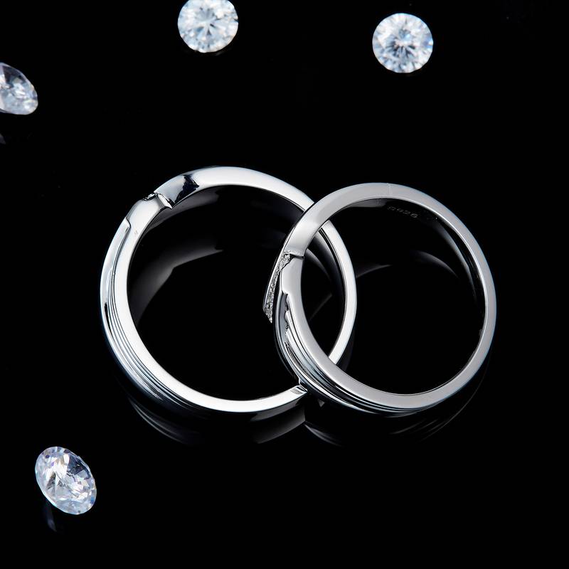 情侣对戒S925银镀白金定制选款莫桑钻0.14ct