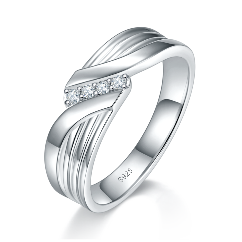 情侣对戒S925银镀白金定制选款莫桑钻0.14ct