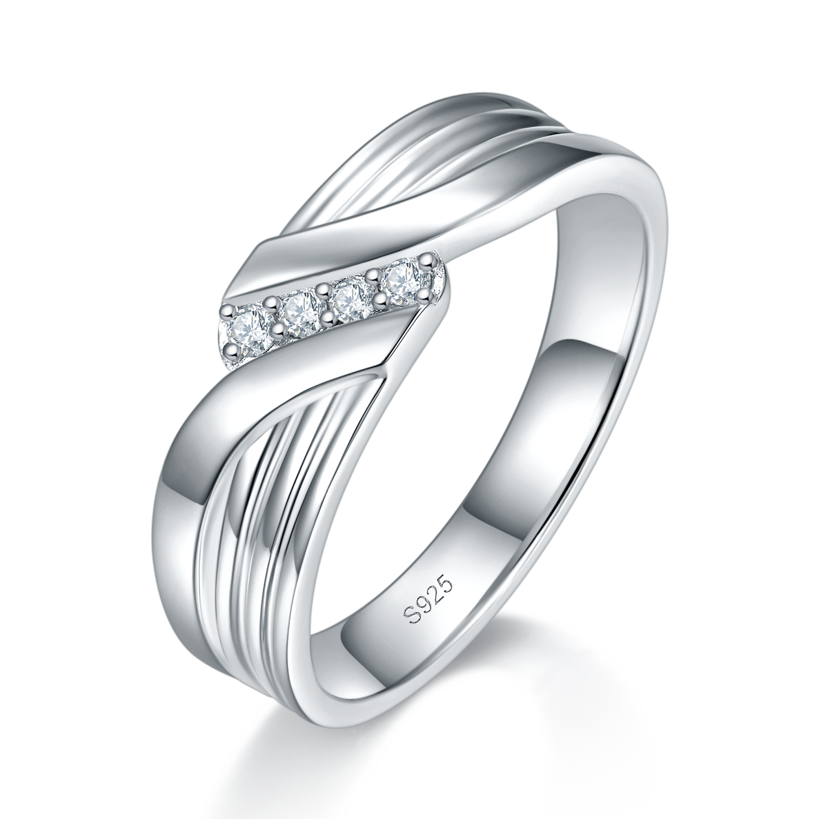 情侣对戒S925银镀白金定制选款莫桑钻0.14ct