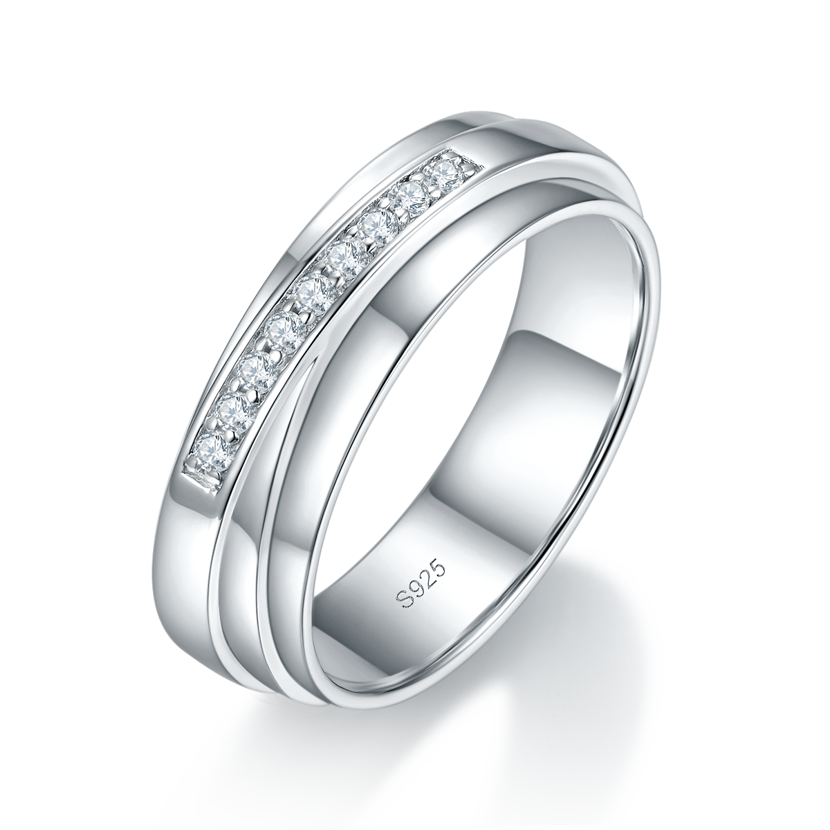 情侣对戒S925银镀白金定制选款莫桑钻0.28ct