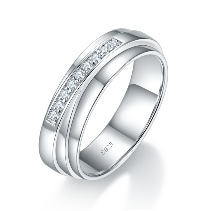 情侣Couple RingS925银镀白金定制选款Moissanite0.28ct