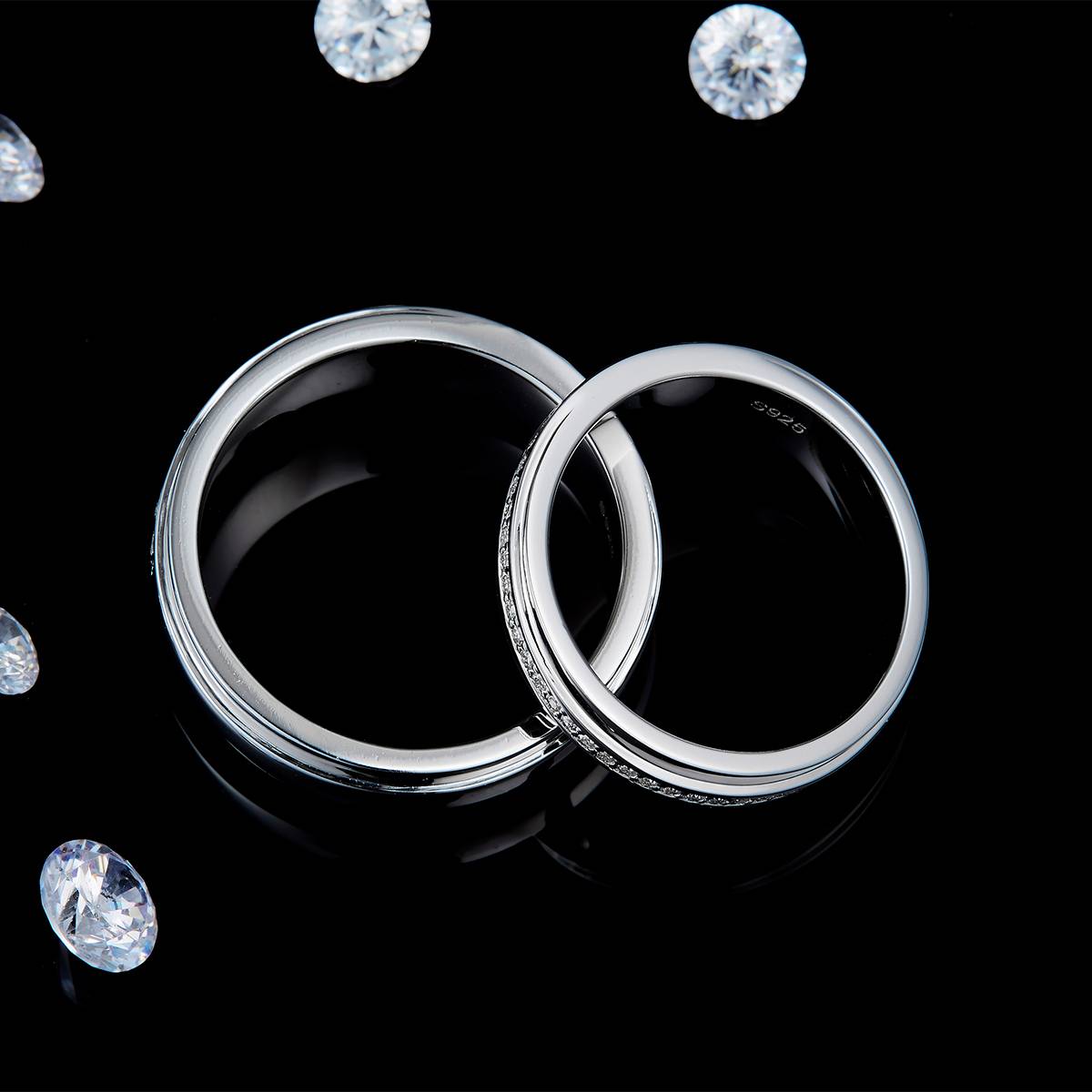 情侣对戒S925银镀白金定制选款莫桑钻0.28ct
