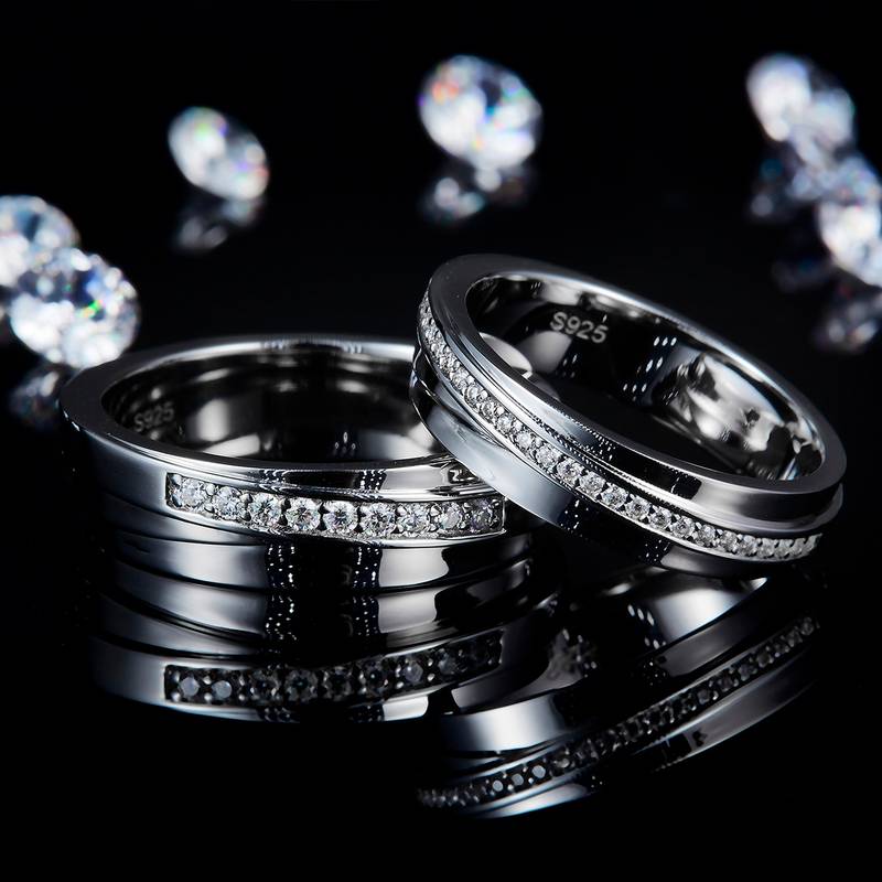 情侣Couple RingS925银镀白金定制选款Moissanite0.28ct
