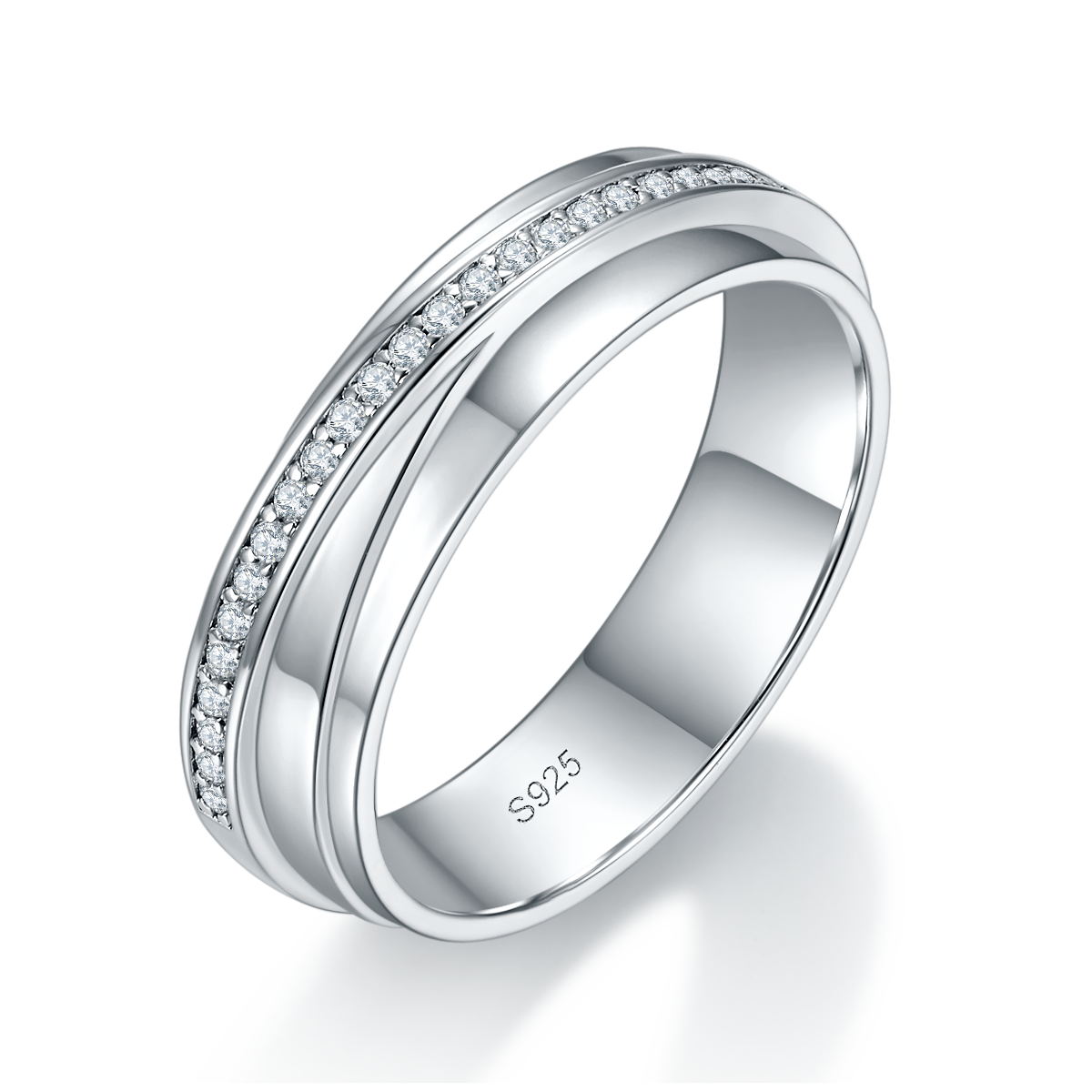 情侣对戒S925银镀白金定制选款莫桑钻0.28ct