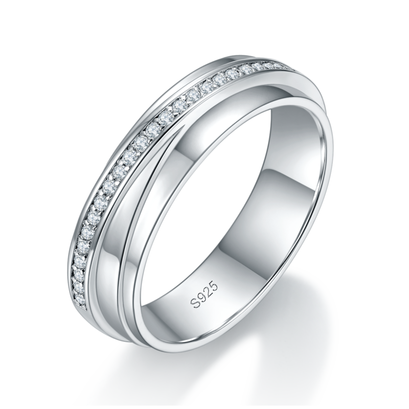 情侣Couple RingS925银镀白金定制选款Moissanite0.28ct