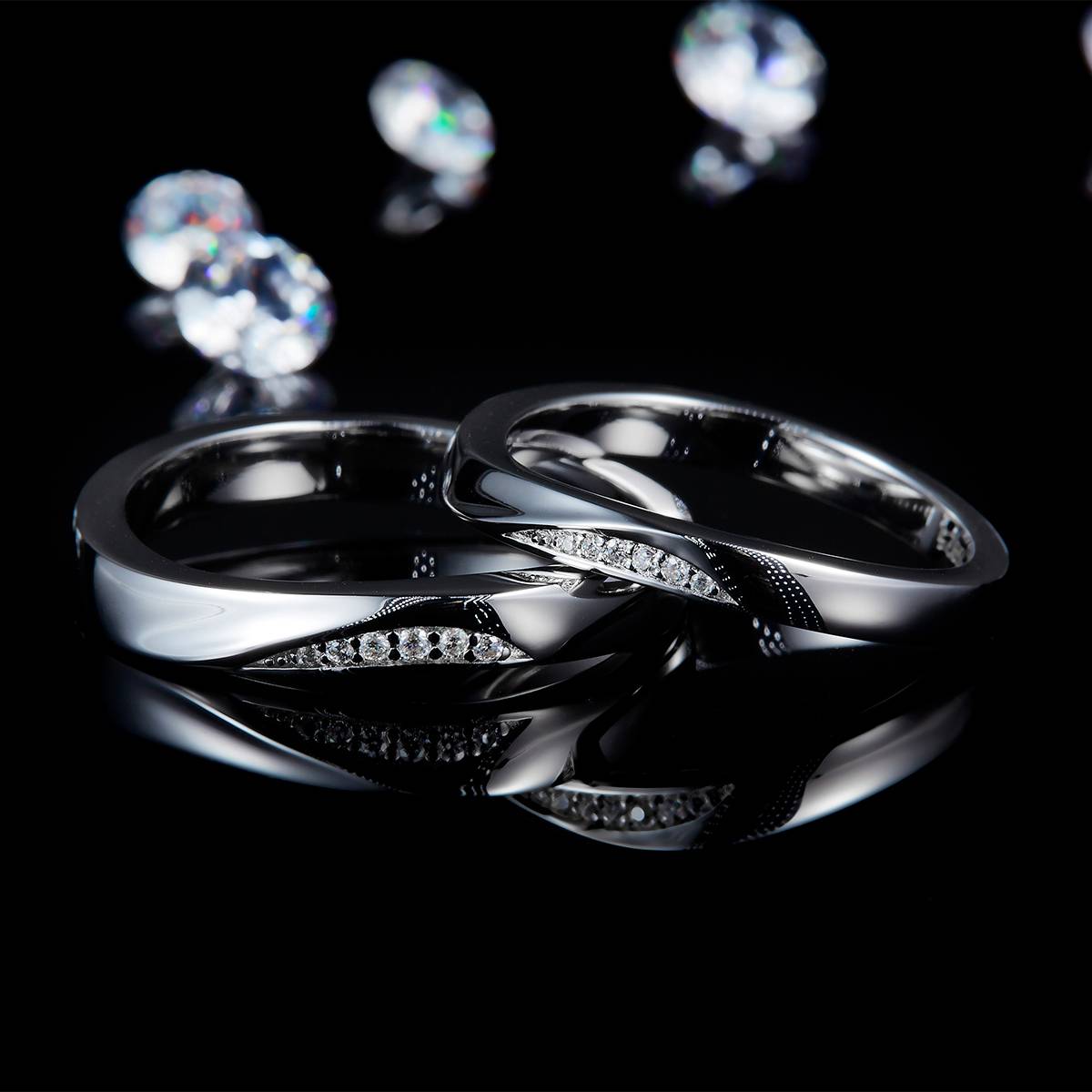 Couple Ring S925 Silver Plated Platinum Customized Selection Moissanite 0.63ct