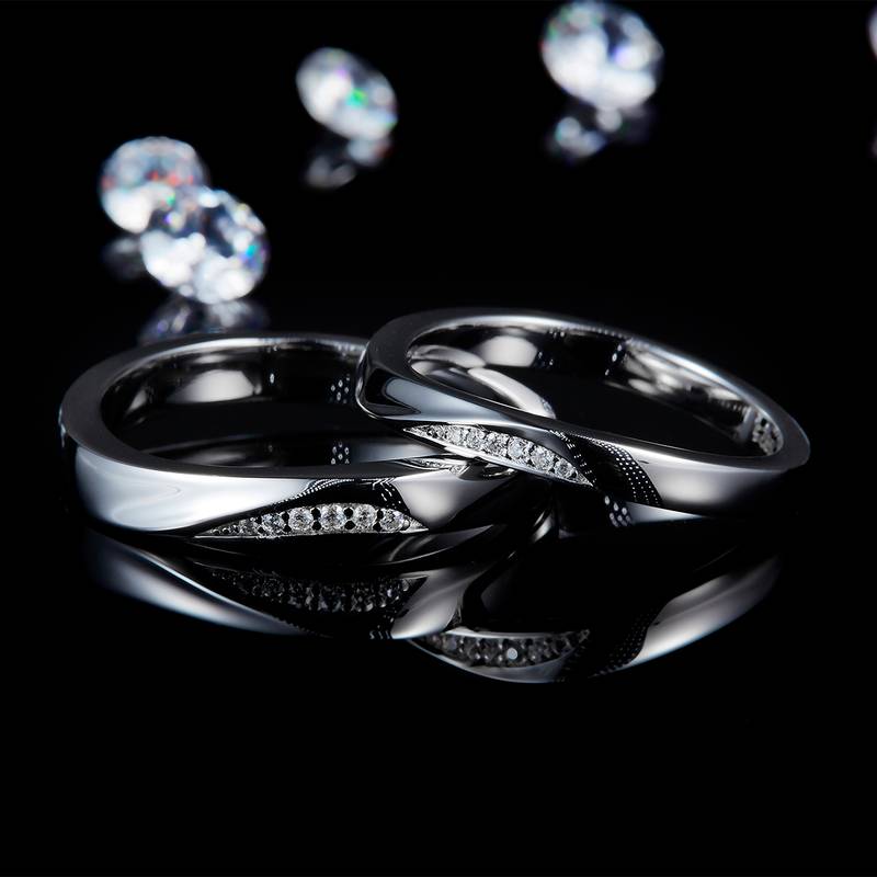 情侣对戒S925银镀白金定制选款莫桑钻0.63ct