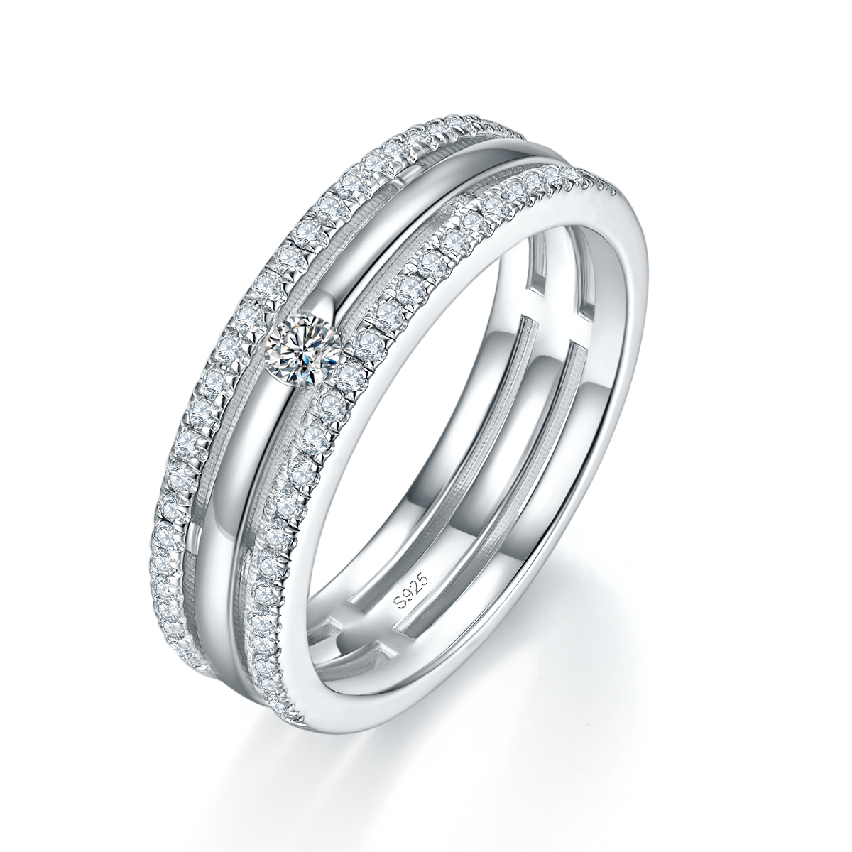 情侣对戒S925银镀白金定制选款莫桑钻0.43ct