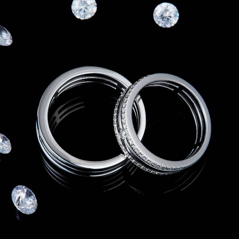 情侣Couple RingS925银镀白金定制选款Moissanite0.43ct