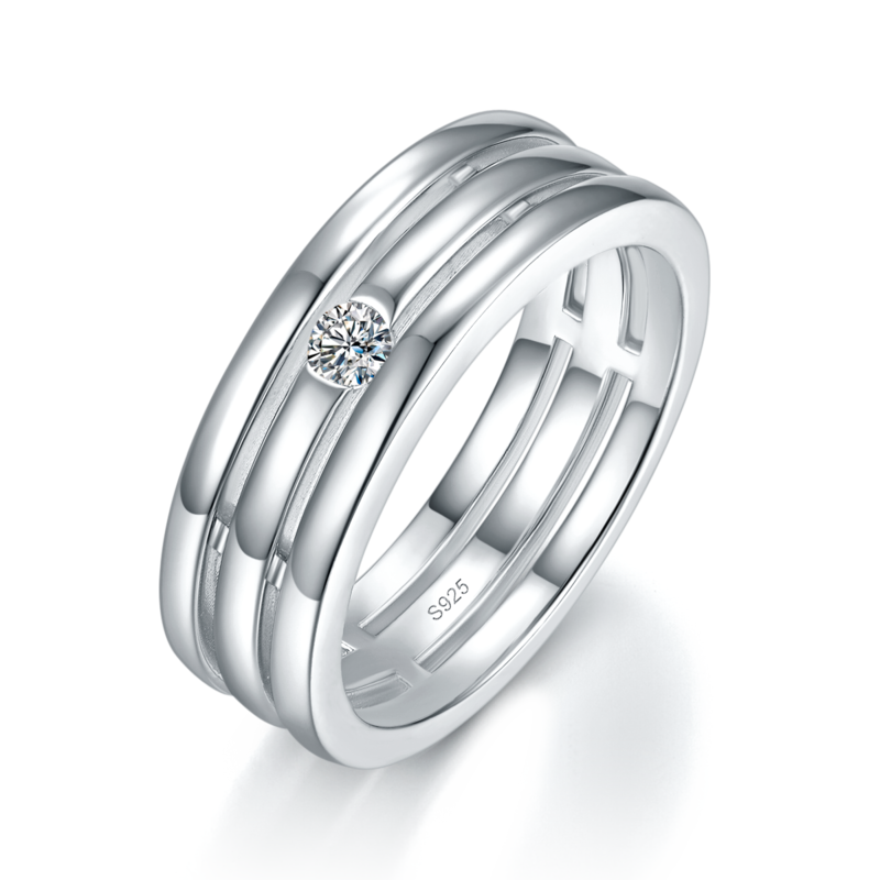 情侣Couple RingS925银镀白金定制选款Moissanite0.43ct