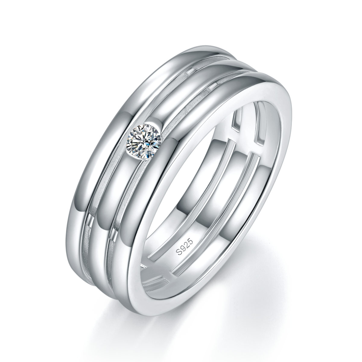 情侣对戒S925银镀白金定制选款莫桑钻0.43ct