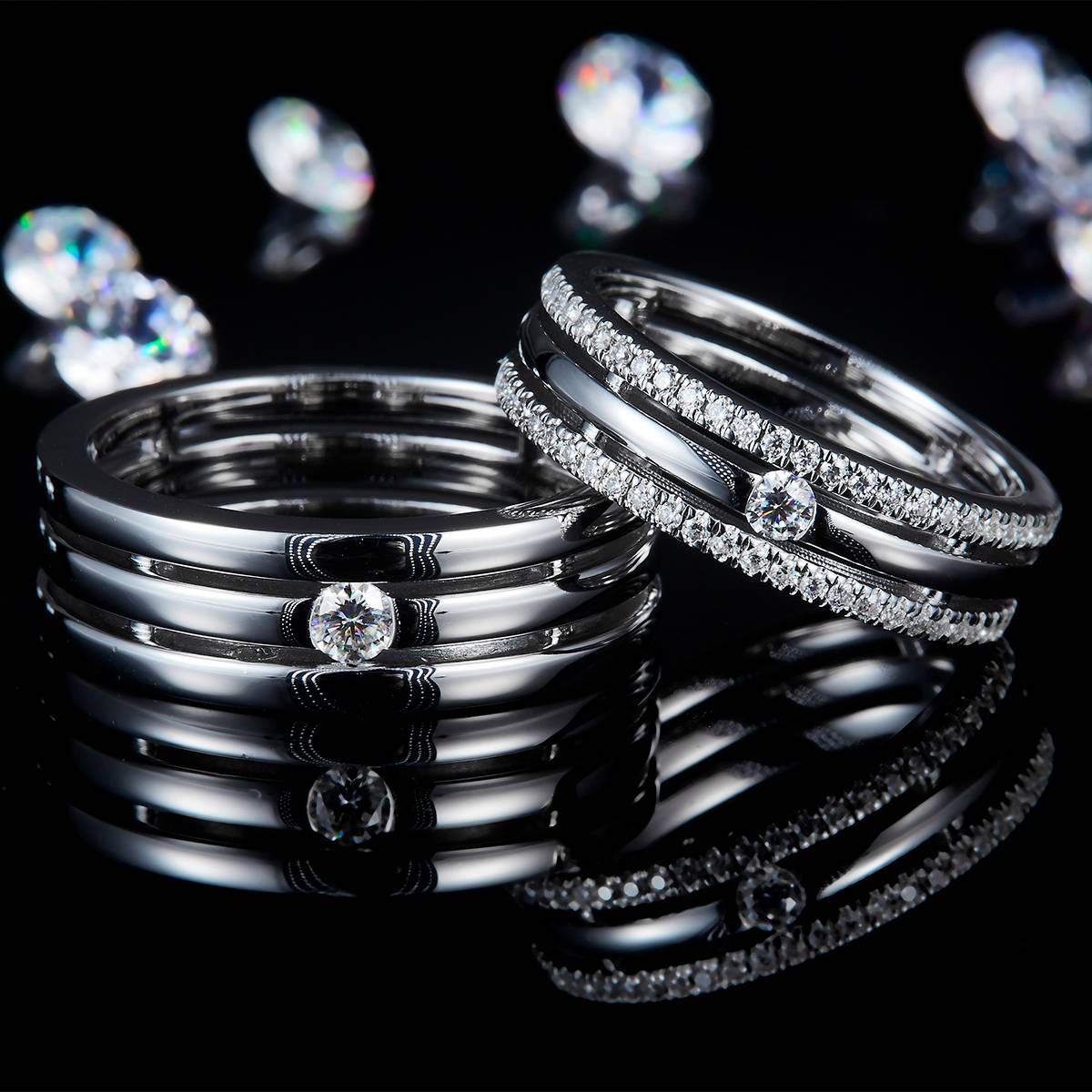 情侣对戒S925银镀白金定制选款莫桑钻0.43ct