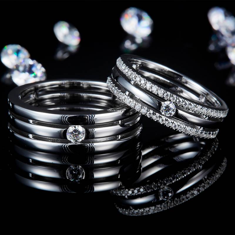情侣Couple RingS925银镀白金定制选款Moissanite0.43ct