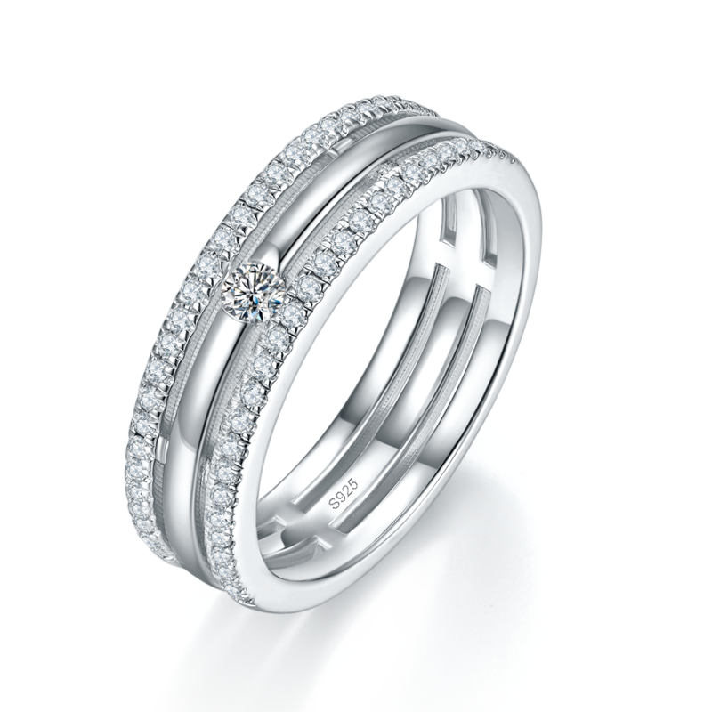 情侣Couple RingS925银镀白金定制选款Moissanite0.43ct