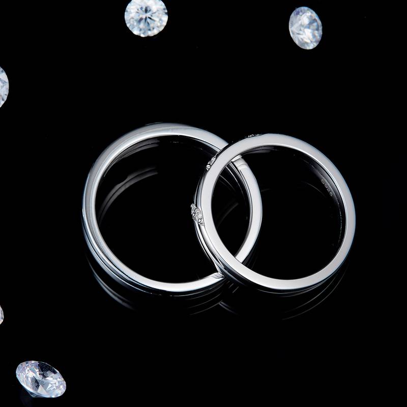 情侣Couple RingS925银镀白金定制选款Moissanite0.102ct