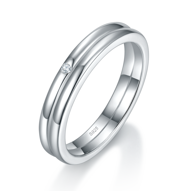 情侣Couple RingS925银镀白金定制选款Moissanite0.102ct