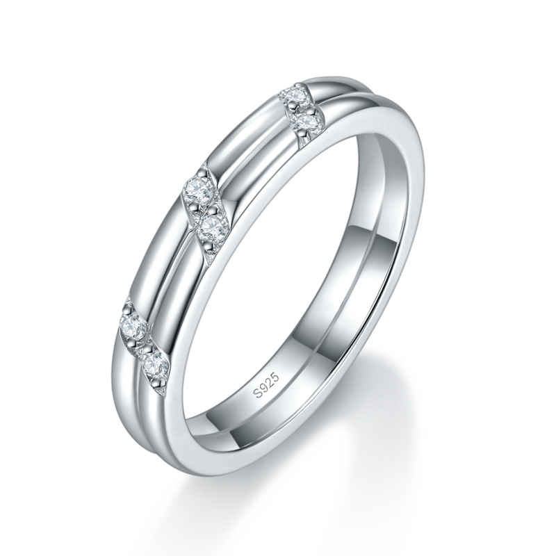 情侣Couple RingS925银镀白金定制选款Moissanite0.102ct