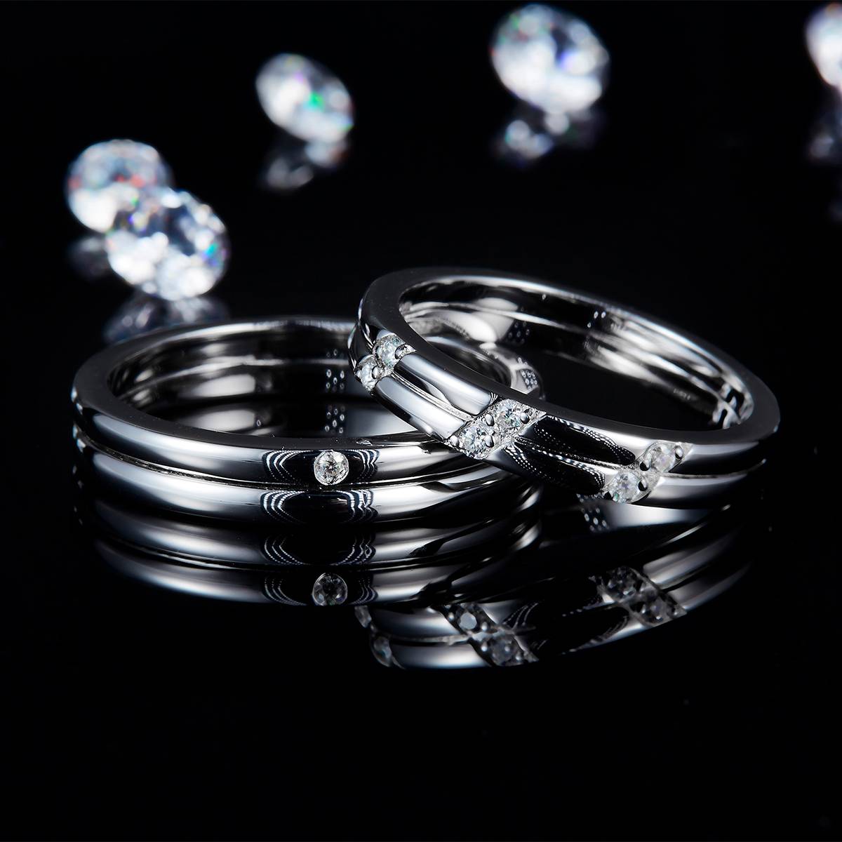 Couple Ring S925 Silver Plated Platinum Customized Selection Moissanite 0.102ct