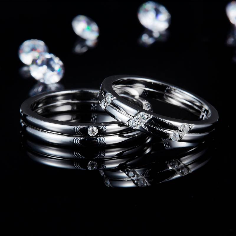 情侣Couple RingS925银镀白金定制选款Moissanite0.102ct