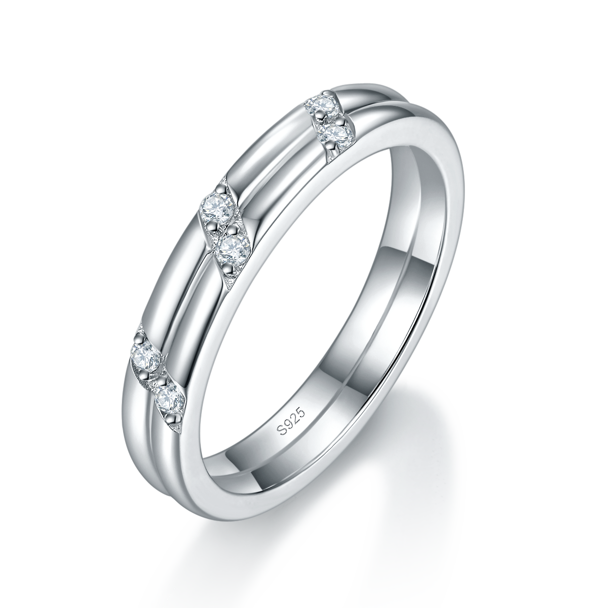 Couple Ring S925 Silver Plated Platinum Customized Selection Moissanite 0.102ct