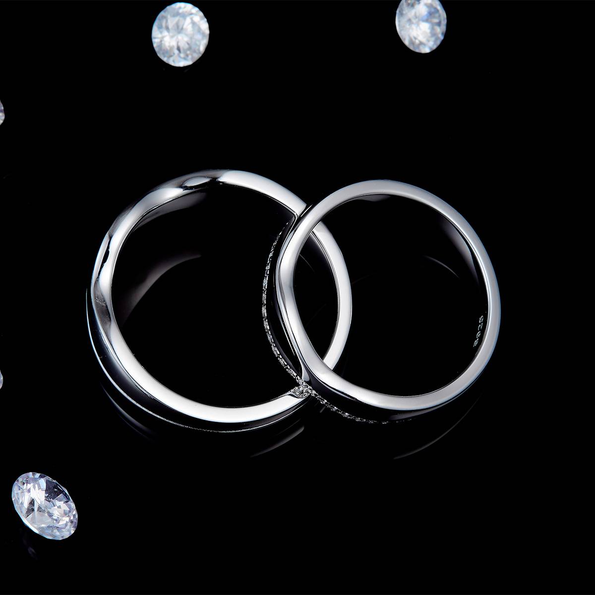 情侣对戒S925银镀白金定制选款莫桑钻0.28ct