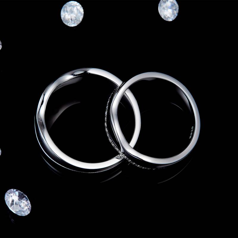 情侣Couple RingS925银镀白金定制选款Moissanite0.28ct