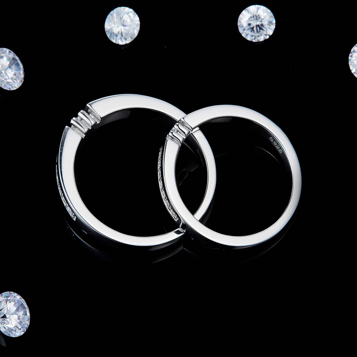 情侣对戒S925银镀白金定制选款莫桑钻0.65ct