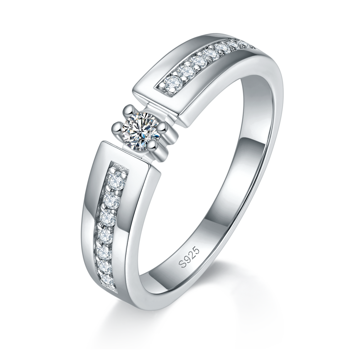 情侣对戒S925银镀白金定制选款莫桑钻0.65ct