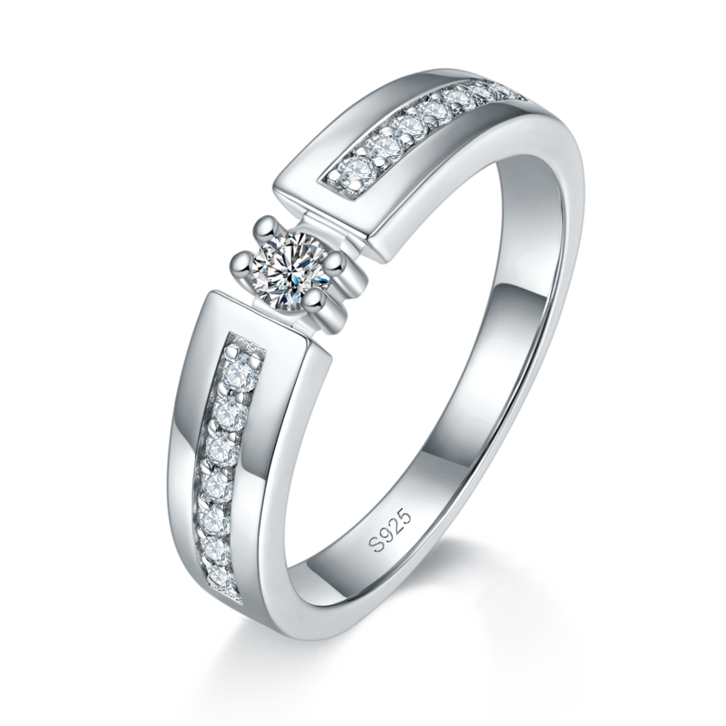 情侣对戒S925银镀白金定制选款莫桑钻0.65ct