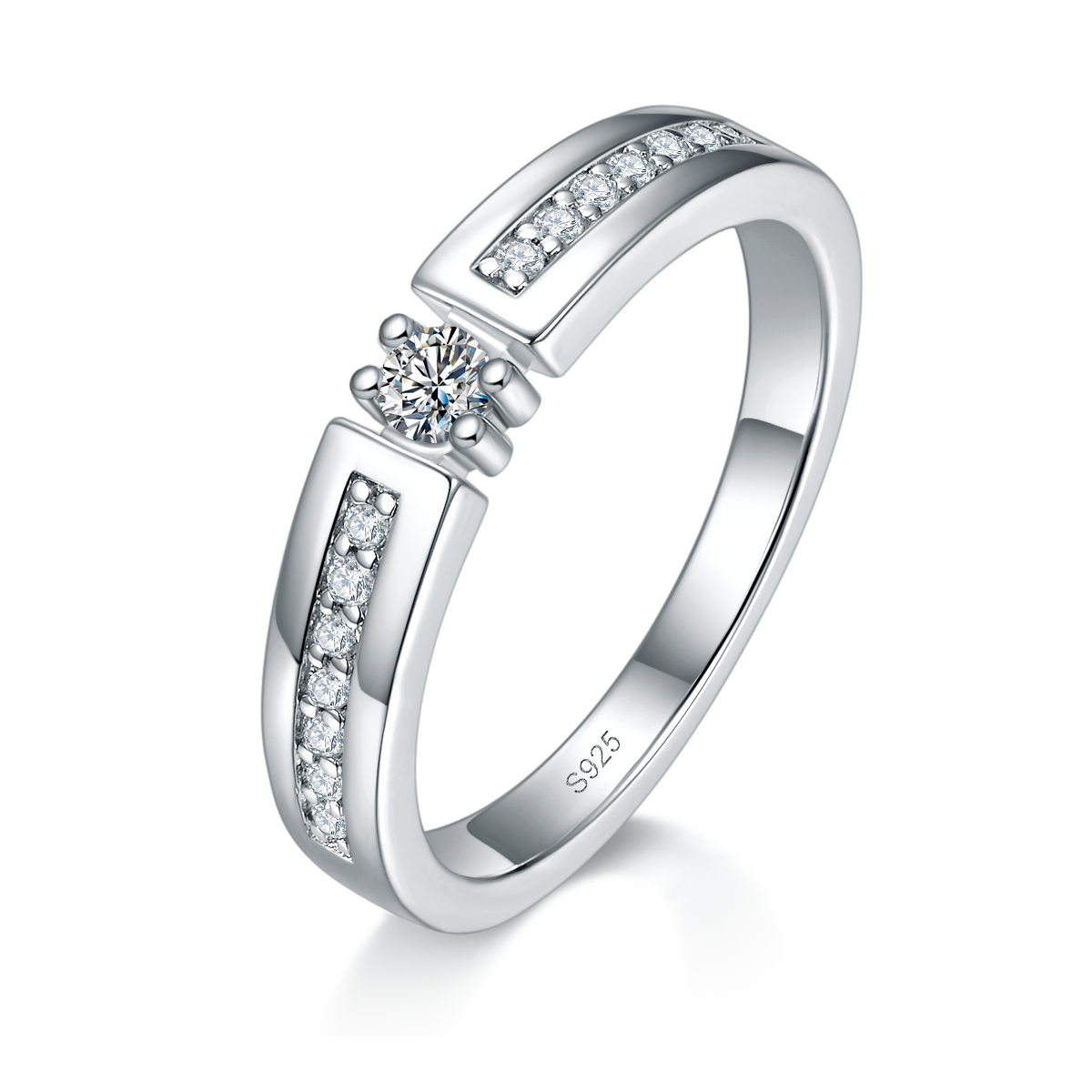情侣对戒S925银镀白金定制选款莫桑钻0.65ct