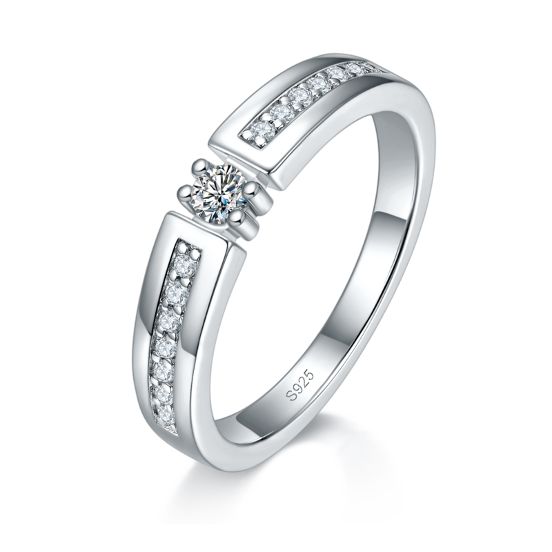 情侣对戒S925银镀白金定制选款莫桑钻0.65ct