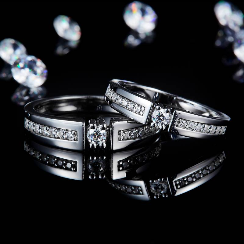 情侣对戒S925银镀白金定制选款莫桑钻0.65ct