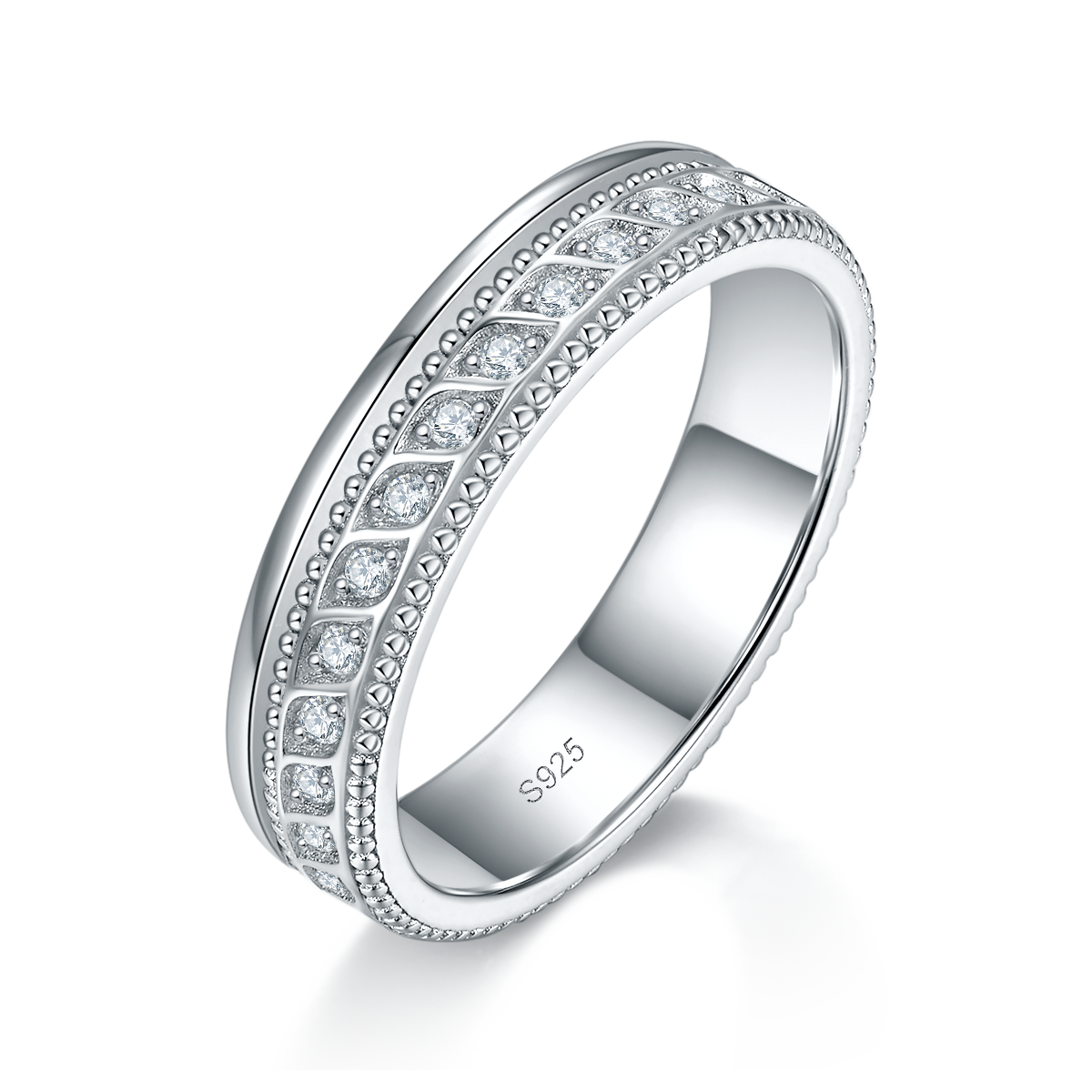 情侣对戒S925银镀白金定制选款莫桑钻0.33ct