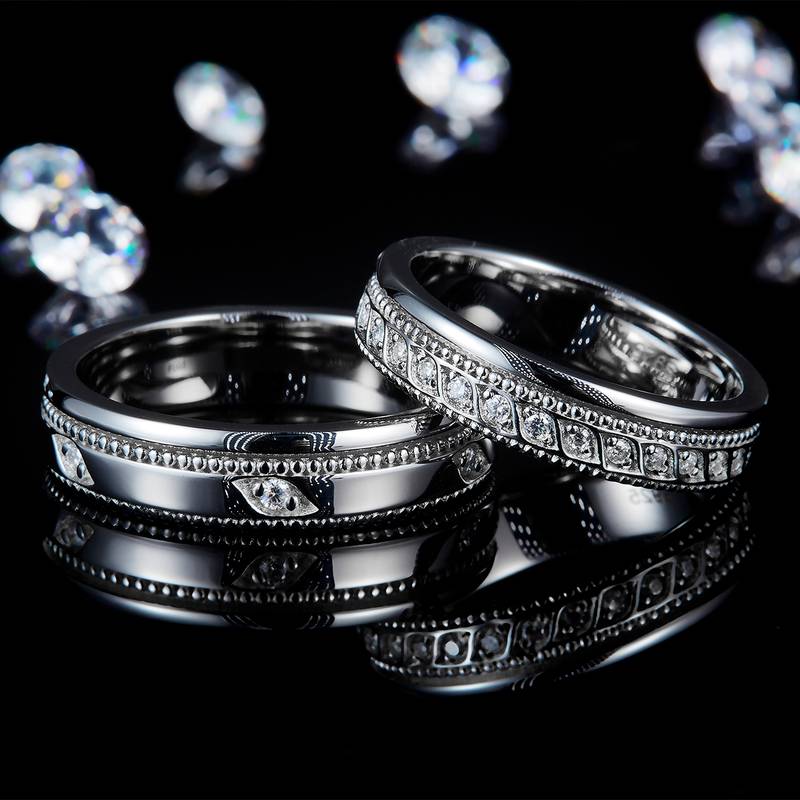 情侣Couple RingS925银镀白金定制选款Moissanite0.33ct