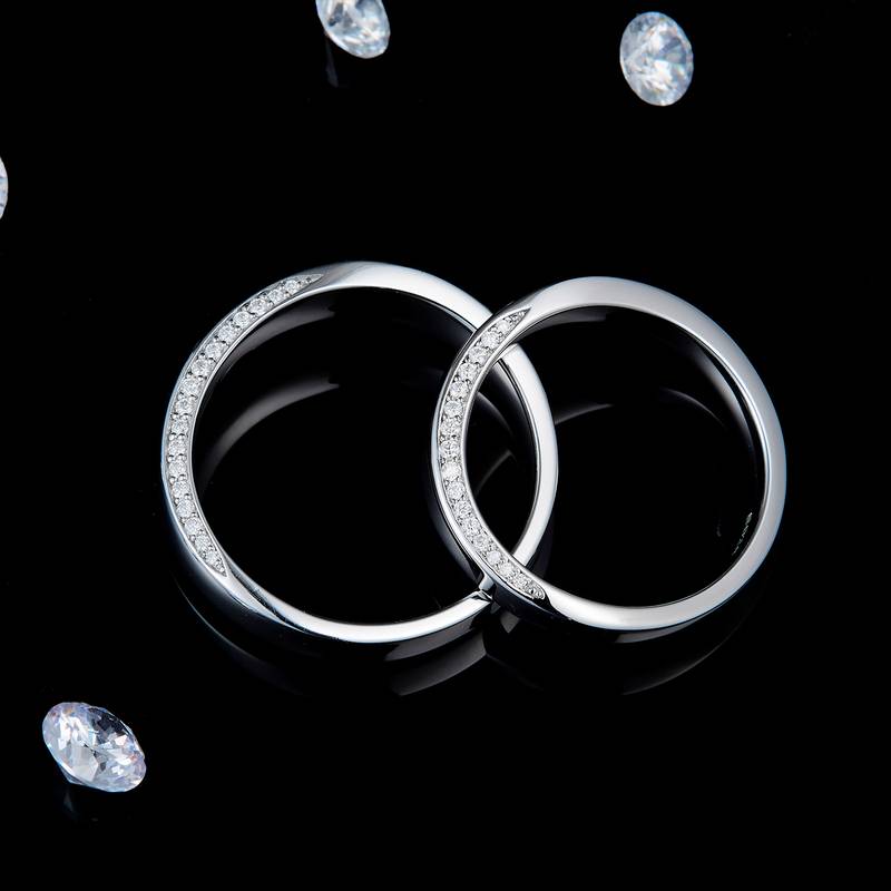 情侣Couple RingS925银镀白金定制选款Moissanite0.33ct