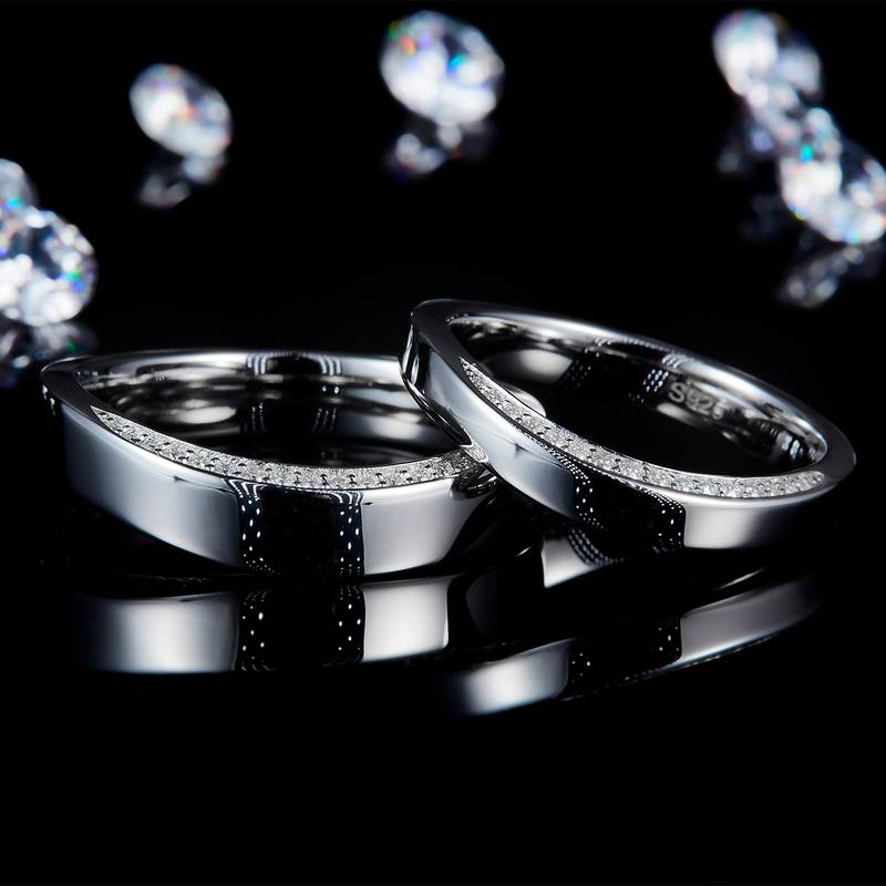 情侣Couple RingS925银镀白金定制选款Moissanite0.33ct