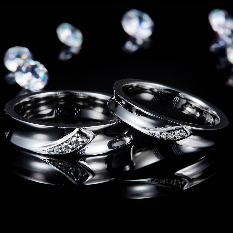 情侣Couple RingS925银镀白金定制选款Moissanite0.078ct