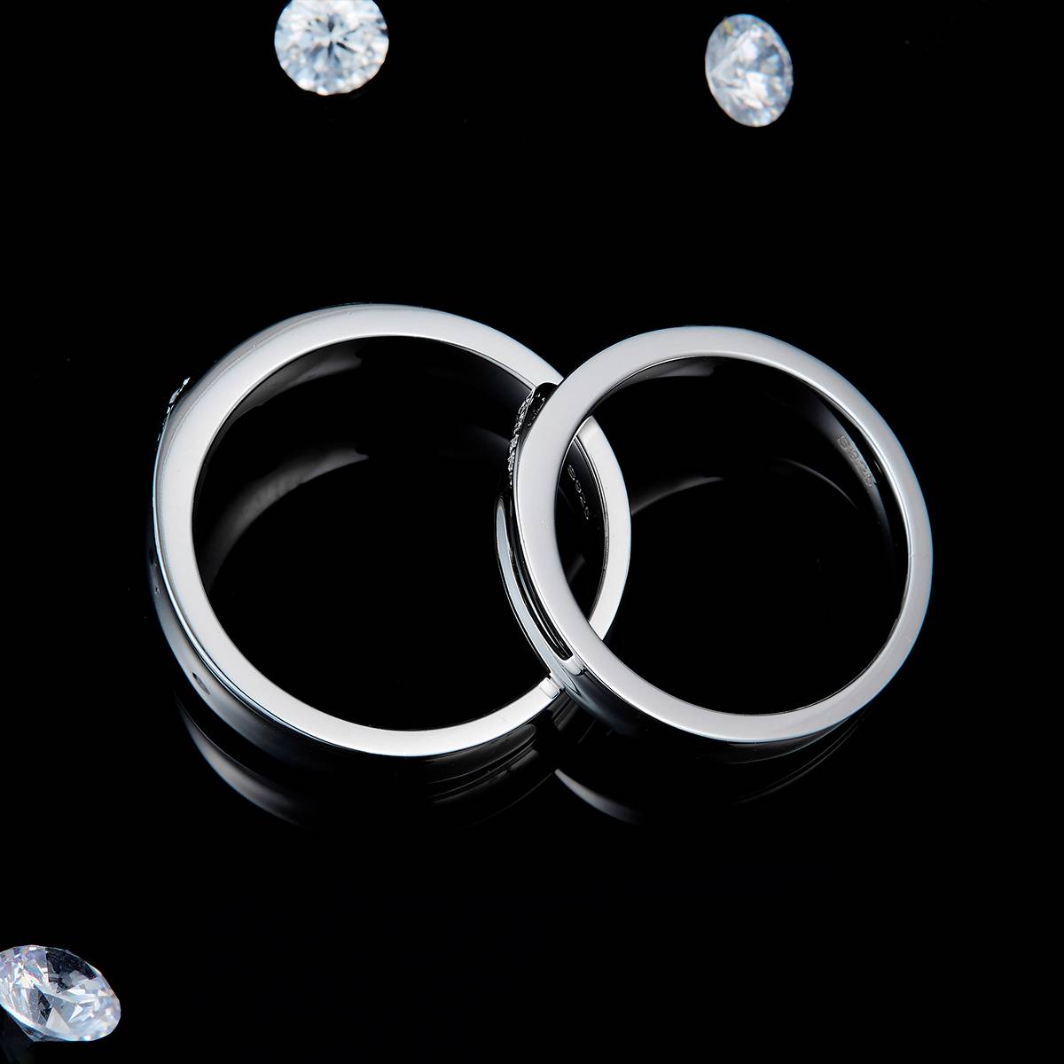 Couple Ring S925 Silver Plated Platinum Customized Selection Moissanite 0.078ct