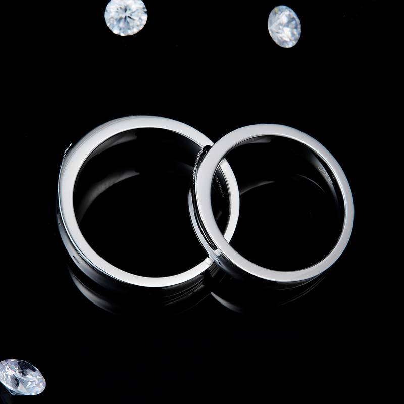 情侣Couple RingS925银镀白金定制选款Moissanite0.078ct