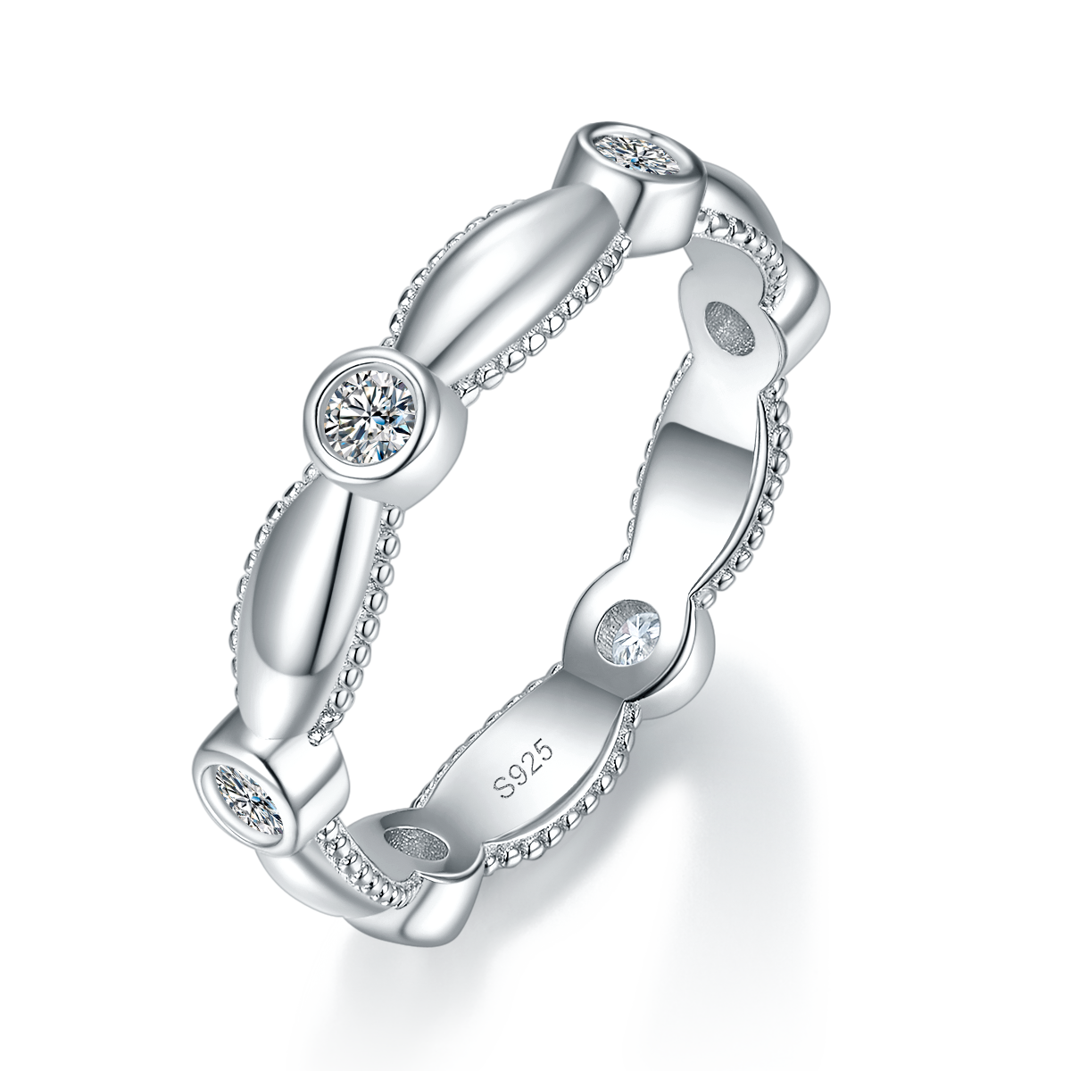 情侣对戒S925银镀白金定制选款莫桑钻0.78ct