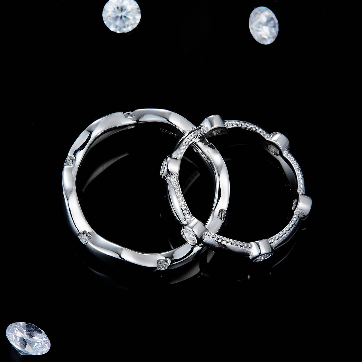 情侣对戒S925银镀白金定制选款莫桑钻0.78ct