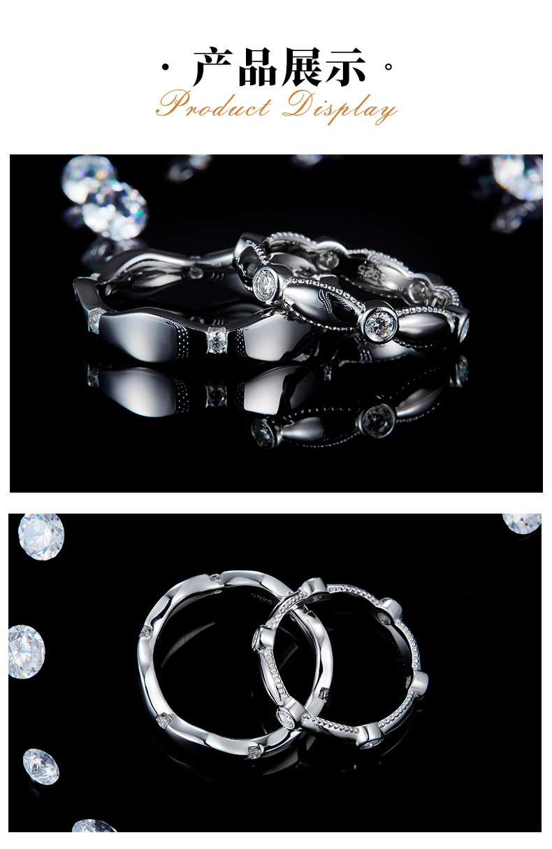 情侣对戒S925银镀白金定制选款莫桑钻0.78ct - 3