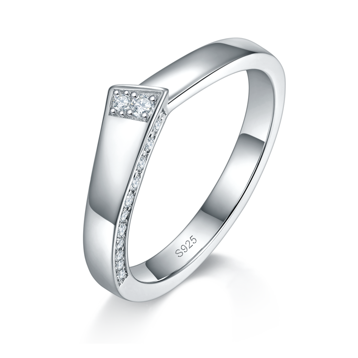 情侣对戒S925银镀白金定制选款莫桑钻0.47ct