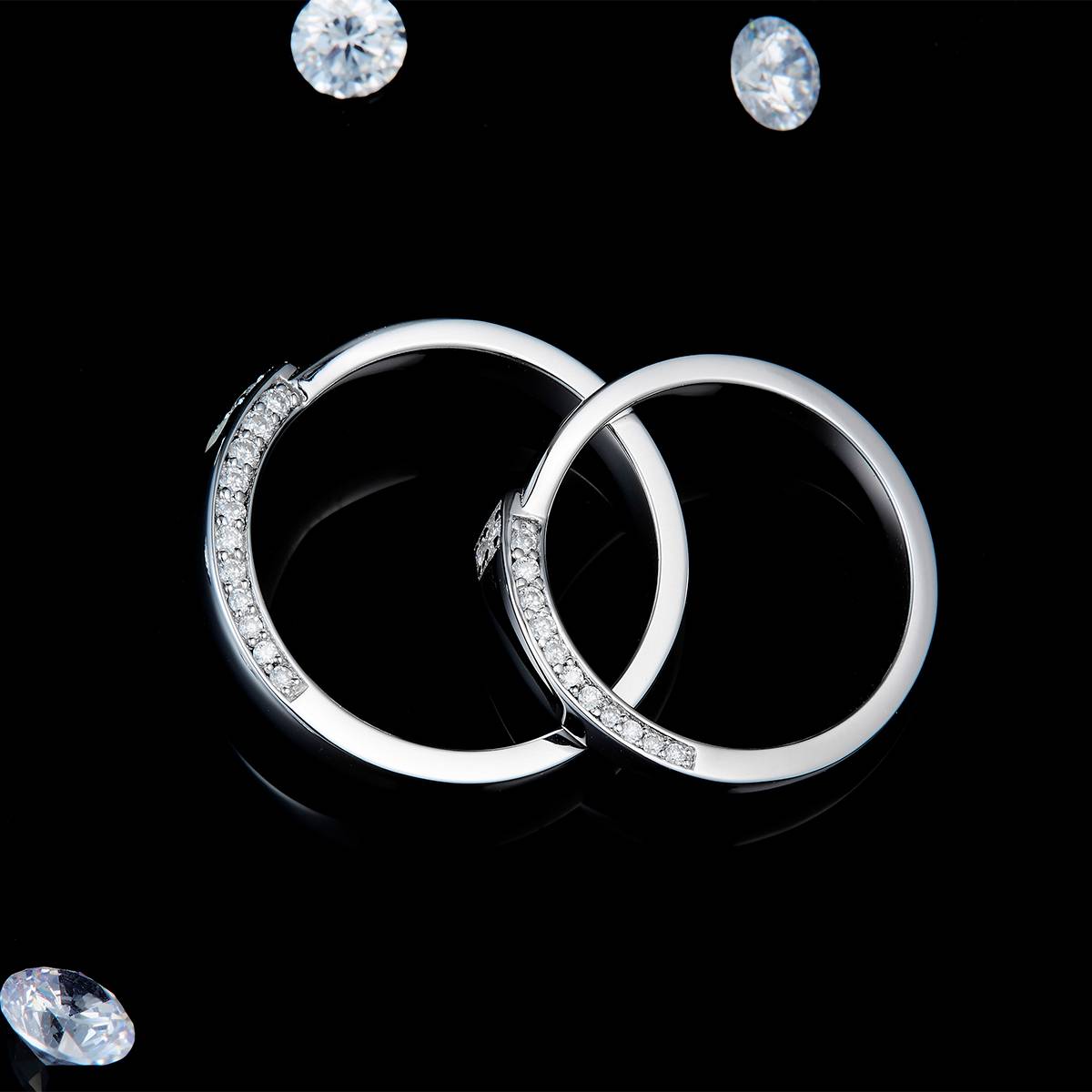 情侣对戒S925银镀白金定制选款莫桑钻0.47ct