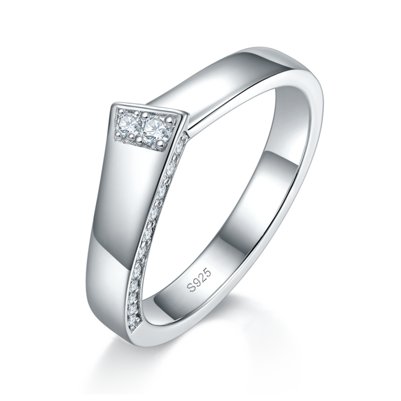 情侣Couple RingS925银镀白金定制选款Moissanite0.47ct