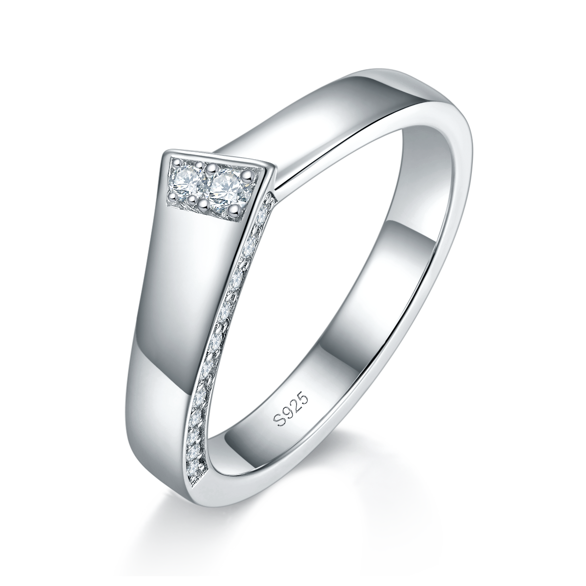 情侣对戒S925银镀白金定制选款莫桑钻0.47ct